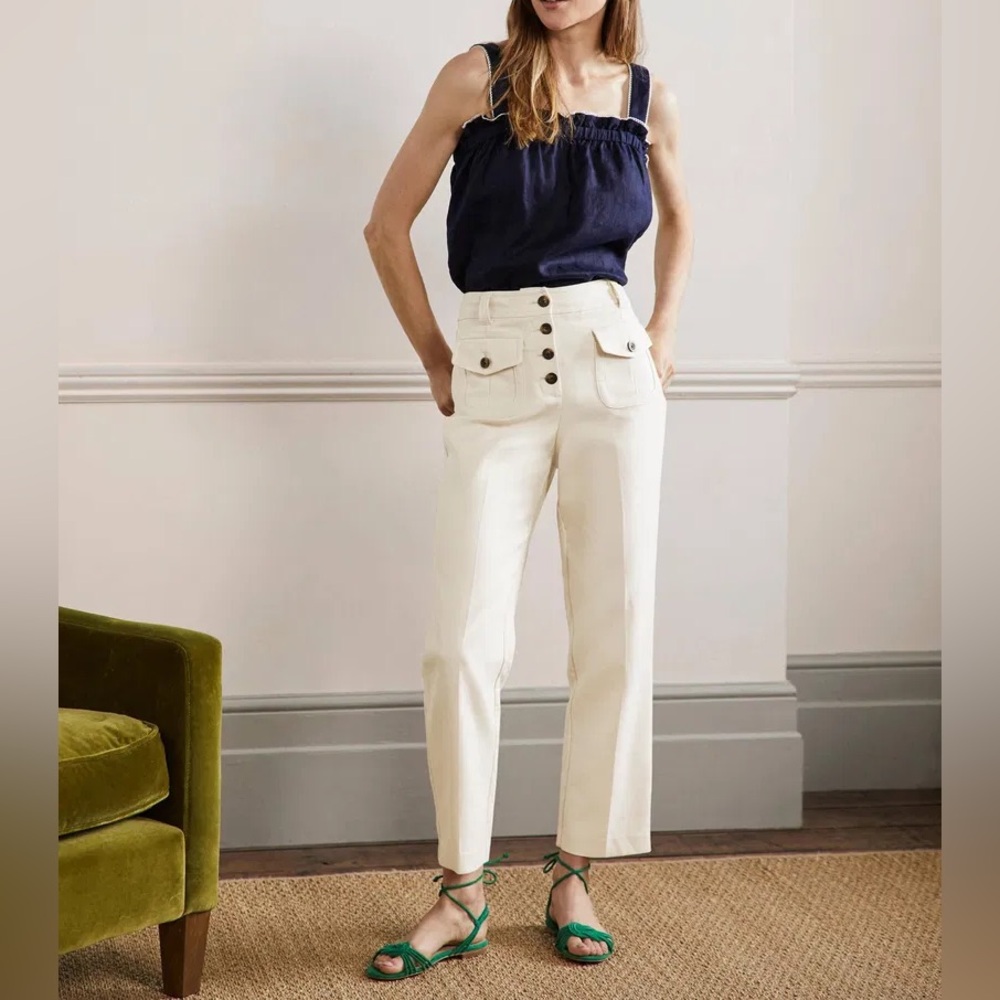 NWT Boden Carrie High Waisted Trouser Pants Size 12 Khaki Button